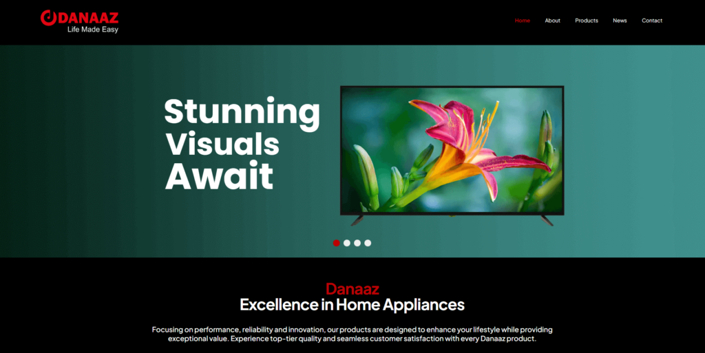 Tech product display on Danaaz website, showcasing electronic gadgets, designed by Mahboob Digital